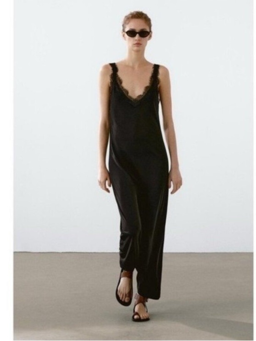 Massimo Dutti Black Lace-Trim Maxi Dress